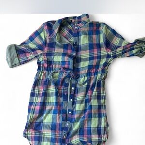 Plaid Button-Down Shirt - Blue, Green, Pink